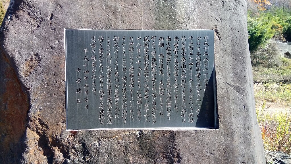 黒川災害復旧助成事業竣工記念の碑の背面に書かれた災害の概要