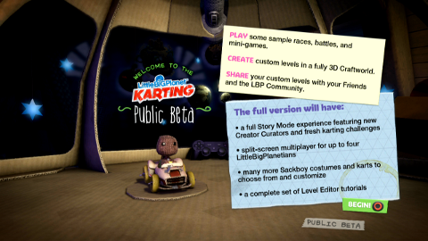 LittleBigPlanet Karting Public Betaのスタート画面