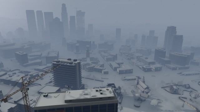 GTA5のマイホームから雪化粧をした街を望む